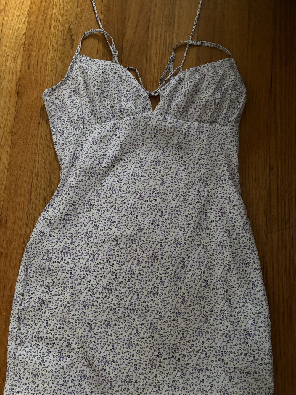 Next Level Apparel White Dress with Lavender Floral Print